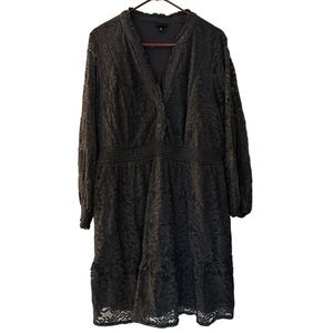 Torrid Dark Grey Lined Lace V-Neck Boho Goth Baby Doll Dress Buttons Size 2